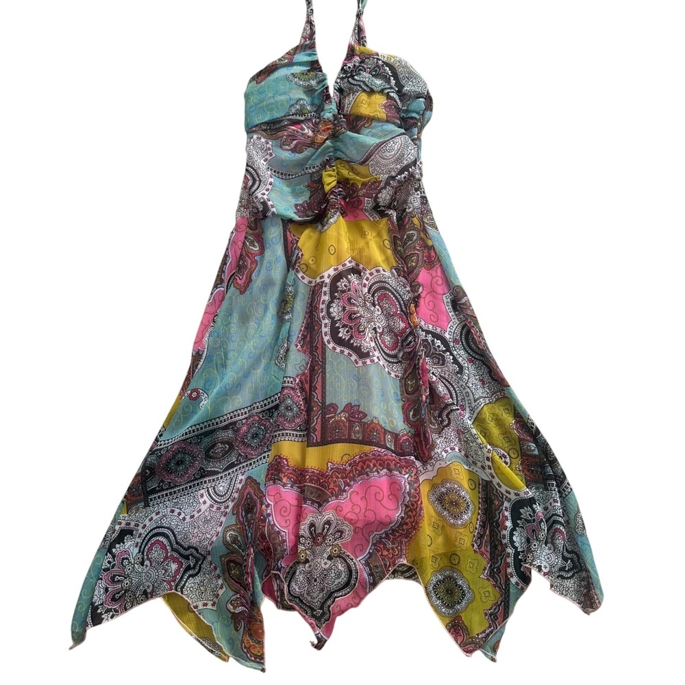 Cdc Boho Paisley Patchwork Beaded Halter Dress Ha… - image 1